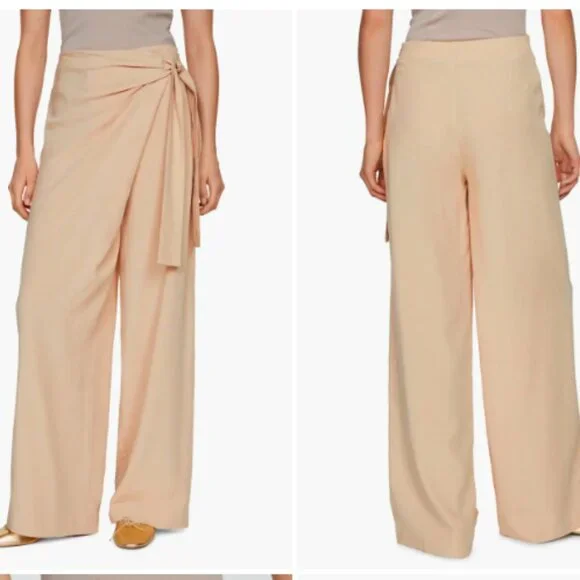 MNG by Mango NWT Linen Blend Tie Front Wide Leg Pants/Trouser - Picture 1 of 12